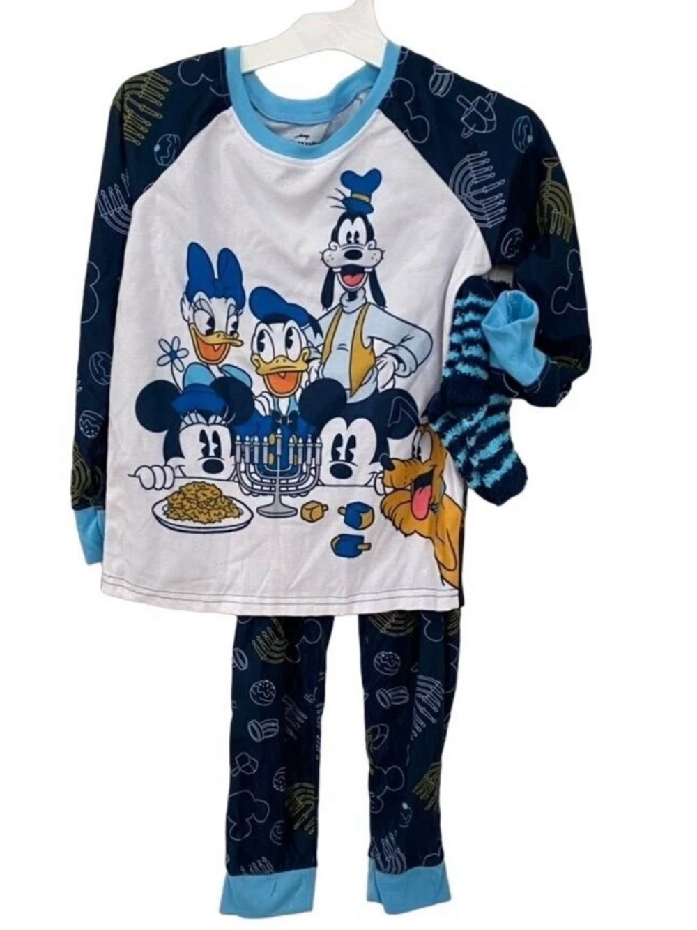 Disney Hanukkah Pajama Set Kids XS 4/5 Mickey Minnie Donald Goofy NWT with Socks